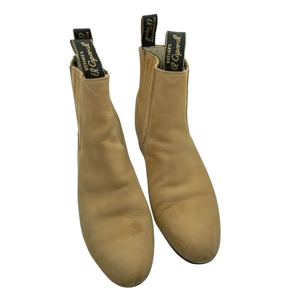 El Caporal Boots Dapper Men's Tan/Yellow Almond Toe Pull On Suede size M8 W10